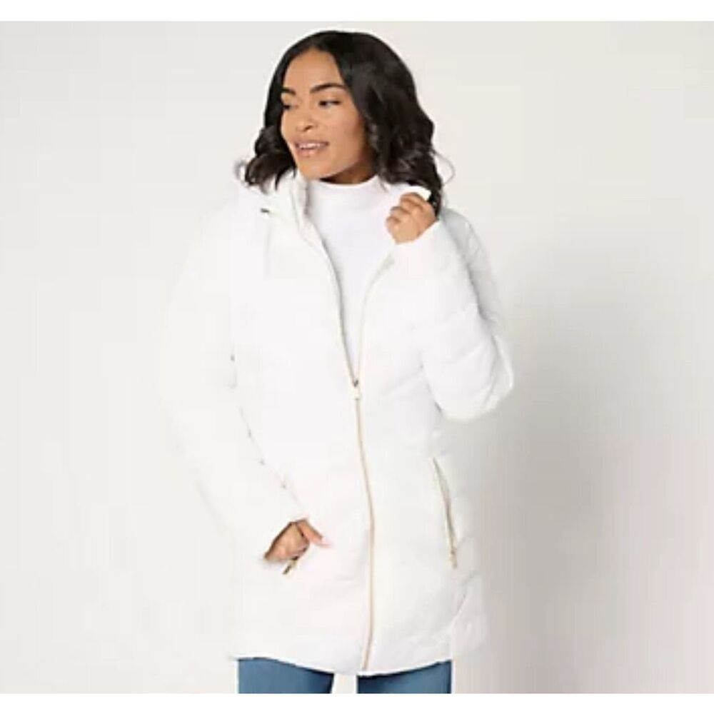 Susan Graver Womens Small Water Resistant Quilted Jacket Hooded White‎ NWT